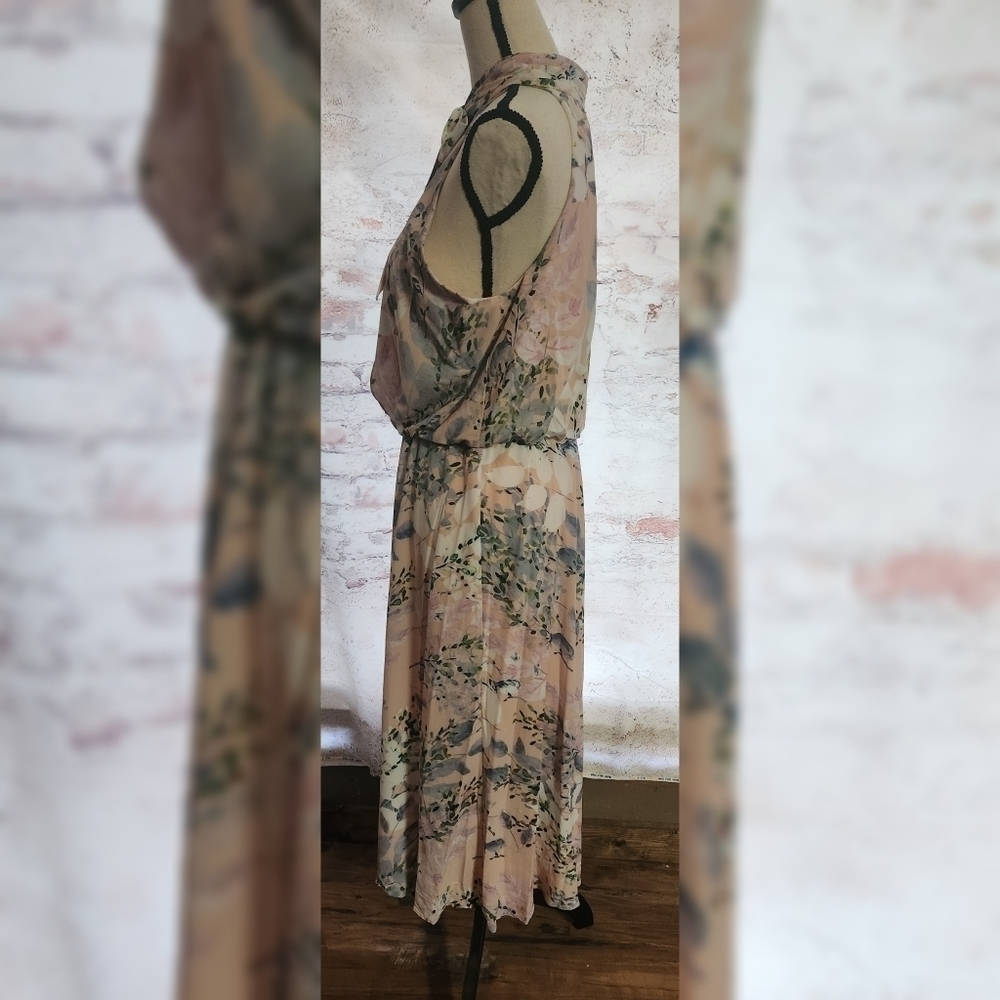 Adrianna Papell Watercolor Floral Print Halter Neck Sleeveless Midi Dress Size12 - Picture 4 of 6